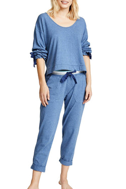 Splendid Ocean-Blue Tie-Sleeve Cropped Sweater thumbnail 4