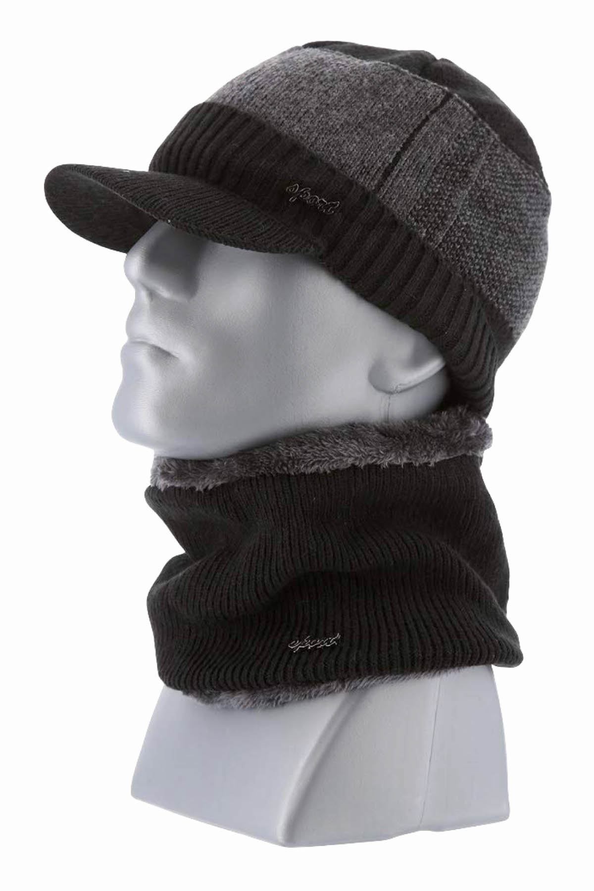 Sport Black/Grey Knit Fleece-Lined Hat & Scarf 2-Piece Set