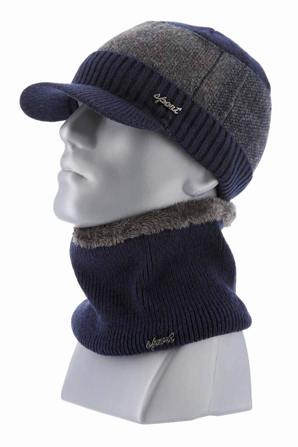 Sport Navy/Grey Knit Fleece-Lined Hat & Scarf 2-Piece Set