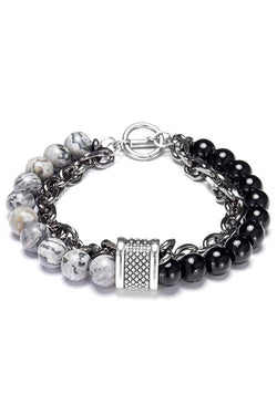 Stainless Steel / Grey Picasso Jasper / Black Onyx Bead and Chain Healing Bracelet thumbnail 2