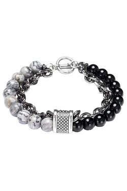 Stainless Steel / Grey Picasso Jasper / Black Onyx Bead and Chain Healing Bracelet thumbnail 1