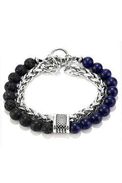 Stainless Steel / Lapis Lazuli / Lava Stone Bead and Chain Healing Bracelet thumbnail 2