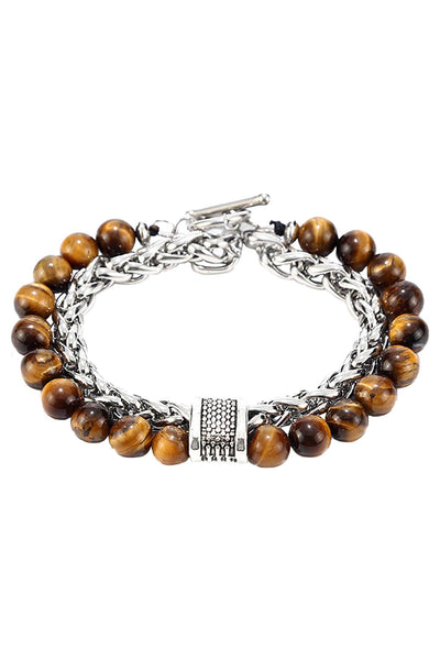 Stainless Steel / Tiger's Eye Bead and Chain Healing Bracelet