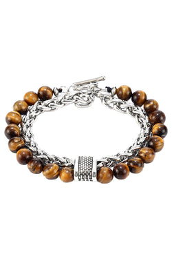 Stainless Steel / Tiger's Eye Bead and Chain Healing Bracelet thumbnail 1