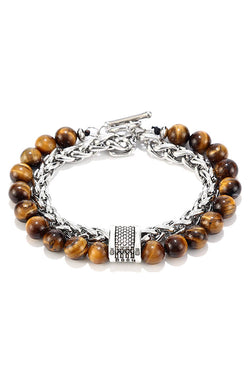Stainless Steel / Tiger's Eye Bead and Chain Healing Bracelet thumbnail 3