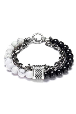 Stainless Steel / White Howlite / Black Onyx Bead and Chain Healing Bracelet thumbnail 1