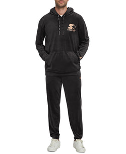 Starter Velour Logo Hoodie Black thumbnail 3