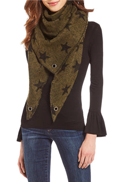 Steve Madden Army-Green Camo-Stars Traingle Blanket, Wrap / Scarf thumbnail 2