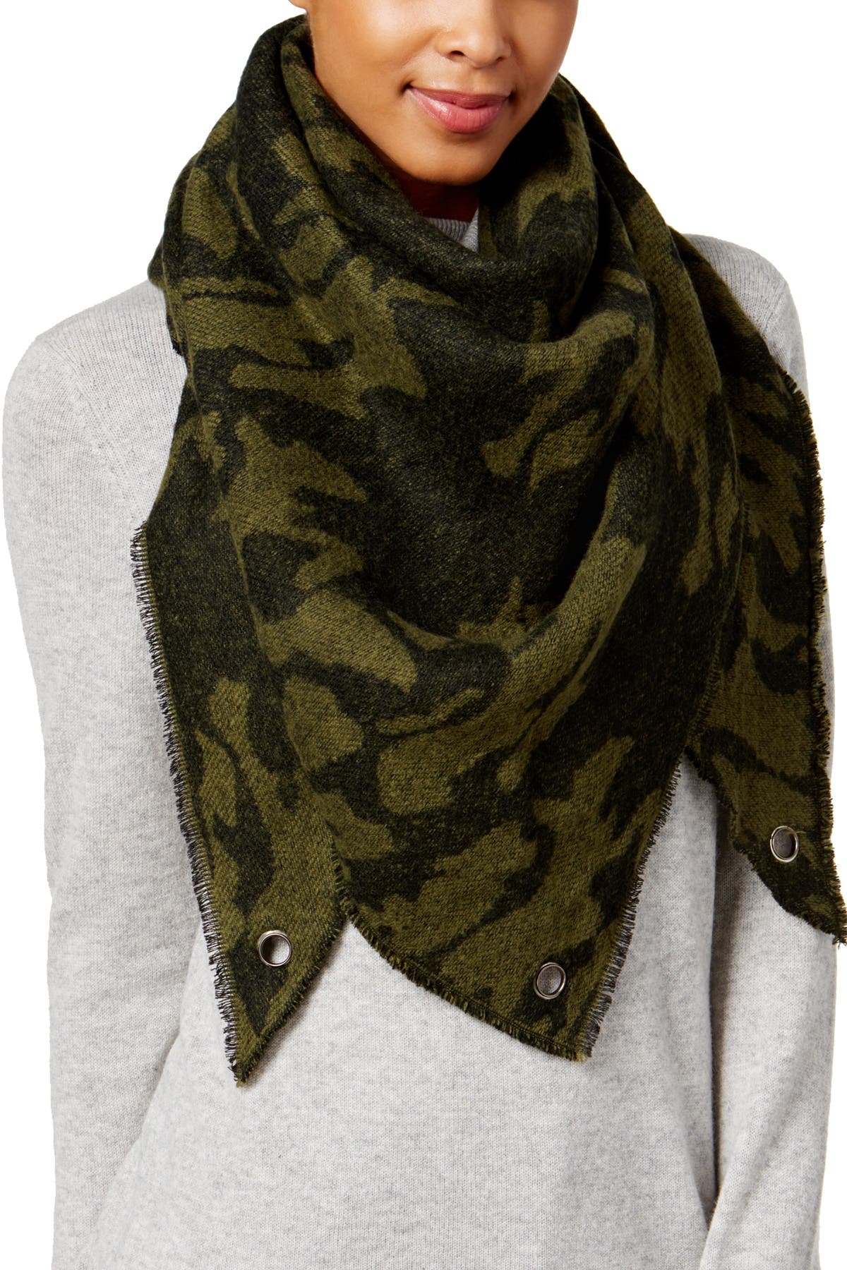 Steve Madden Army-Green Camo-Stars Traingle Blanket, Wrap / Scarf
