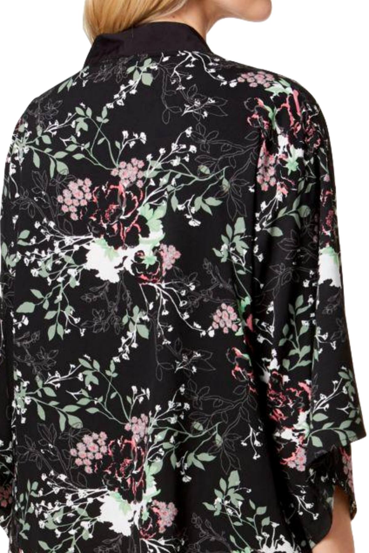 Steve Madden Black/Floral-Print Duster Kimono