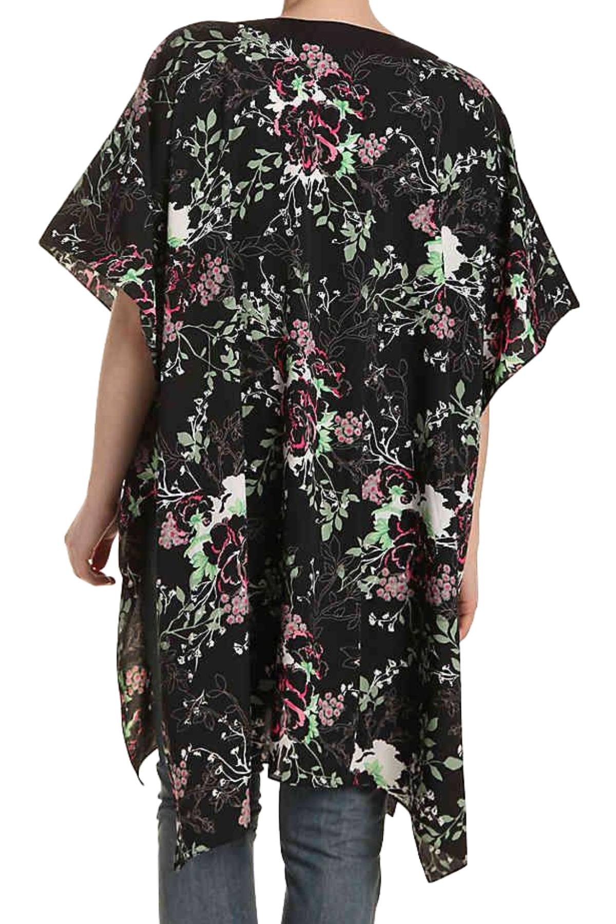 Steve Madden Black/Floral-Print Duster Kimono