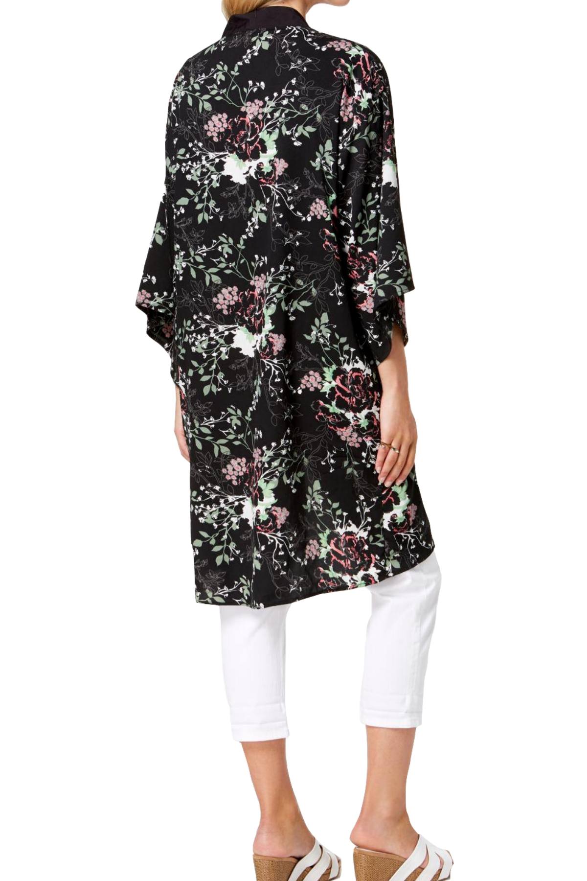Steve Madden Black/Floral-Print Duster Kimono