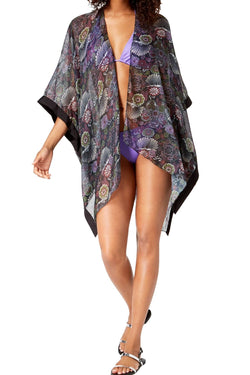 Steve Madden Black/Floral-Print Kimono Cape thumbnail 1