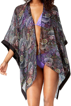 Steve Madden Black/Floral-Print Kimono Cape thumbnail 2