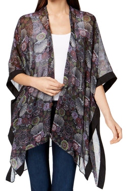 Steve Madden Black/Floral-Print Kimono Cape thumbnail 4