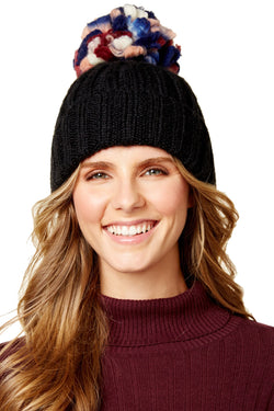 Steve Madden Black Over-The-Top Ribbed-Knit Beanie thumbnail 2