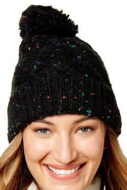 Steve Madden Black Speckled Cable-Knit Beanie thumbnail 1