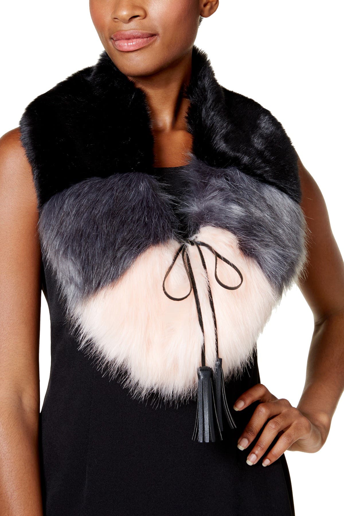 Steve Madden Blush Color-Blocked Faux Fur Collar / Scarf