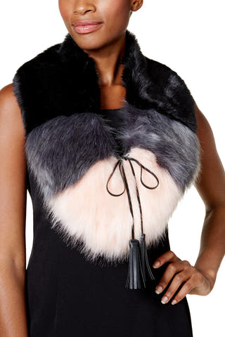 Steve Madden Blush Color-Blocked Faux Fur Collar / Scarf