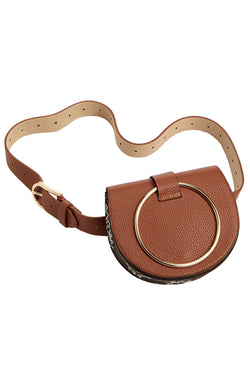 Steve Madden Cognac/Gold Pebbled Faux Leather Convertible Belt Bag thumbnail 1