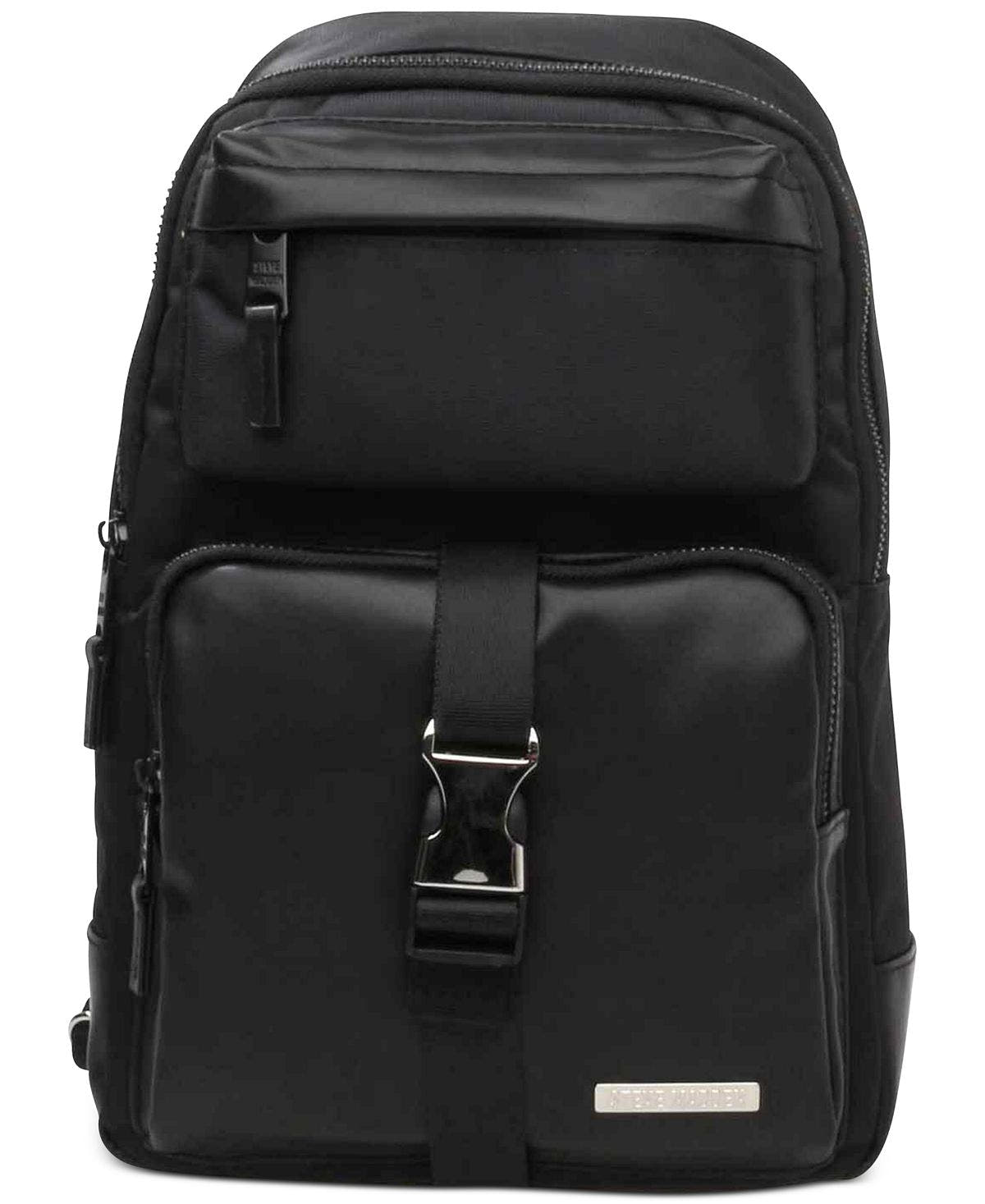 Steve Madden Core Double Pocket Utility Sling Bag With Faux-leather Trim Black