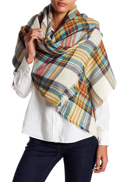 Steve Madden Ivory Classic-Plaid Square Blanket, Wrap / Scarf thumbnail 4