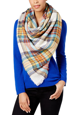 Steve Madden Ivory Classic-Plaid Square Blanket, Wrap / Scarf thumbnail 3
