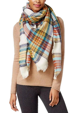 Steve Madden Ivory Classic-Plaid Square Blanket, Wrap / Scarf thumbnail 2