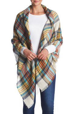 Steve Madden Ivory Classic-Plaid Square Blanket, Wrap / Scarf thumbnail 1