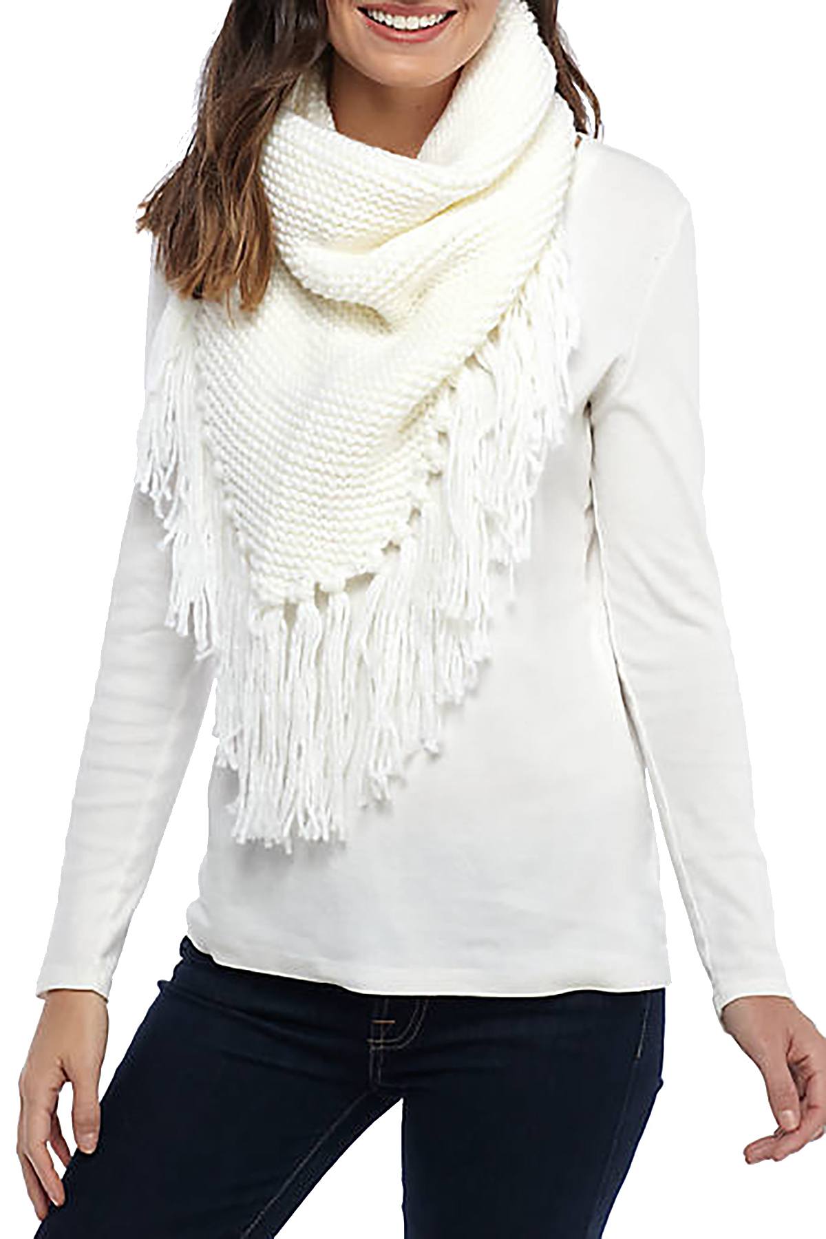 Steve Madden Ivory Fringe Triangle Snood Cowl Scarf