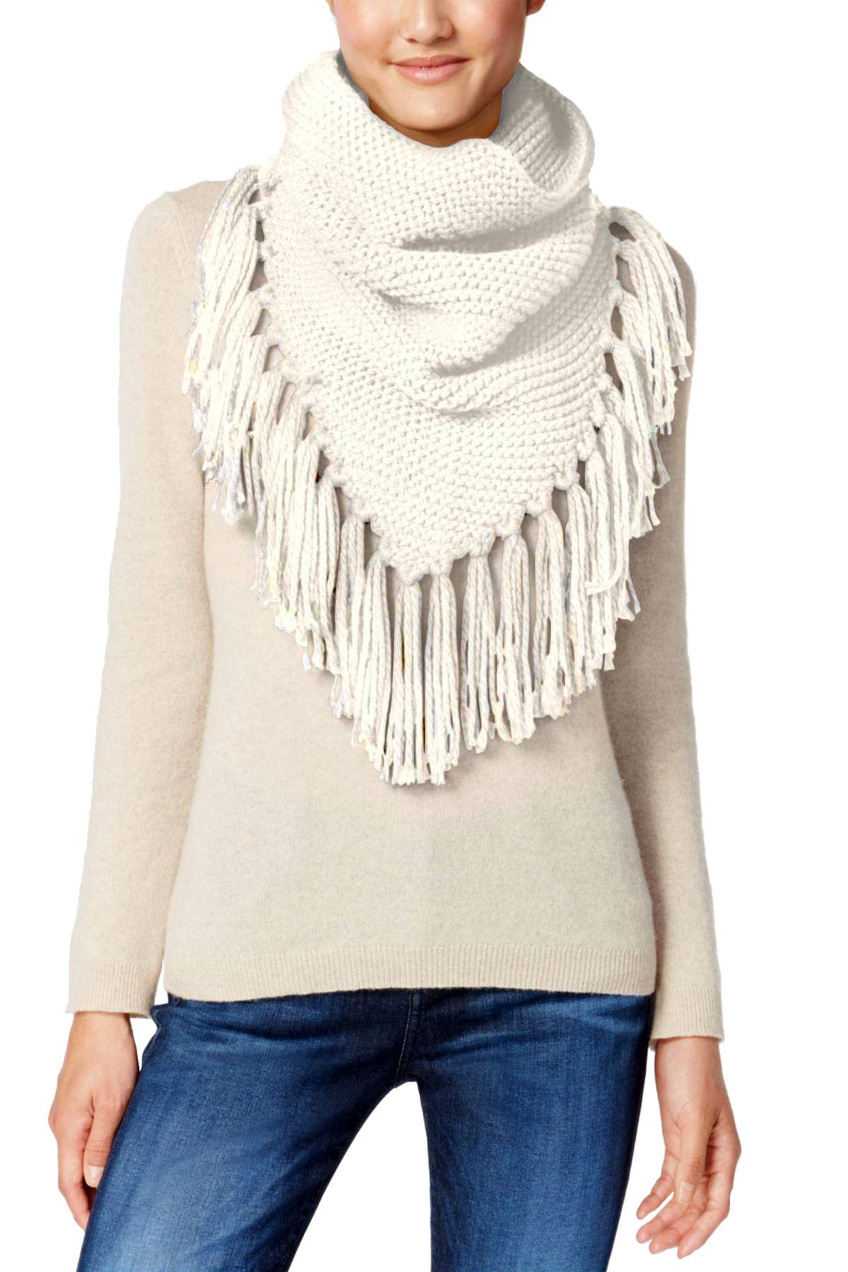 Steve Madden Ivory Fringe Triangle Snood Cowl Scarf