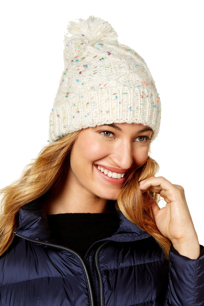Steve Madden Ivory Speckled Cable-Knit Beanie