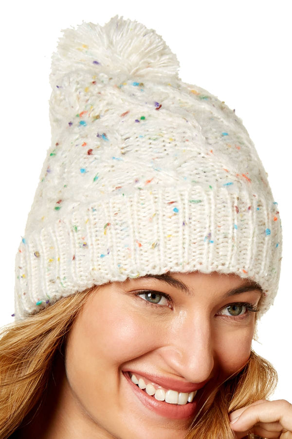 Steve Madden Ivory Speckled Cable-Knit Beanie
