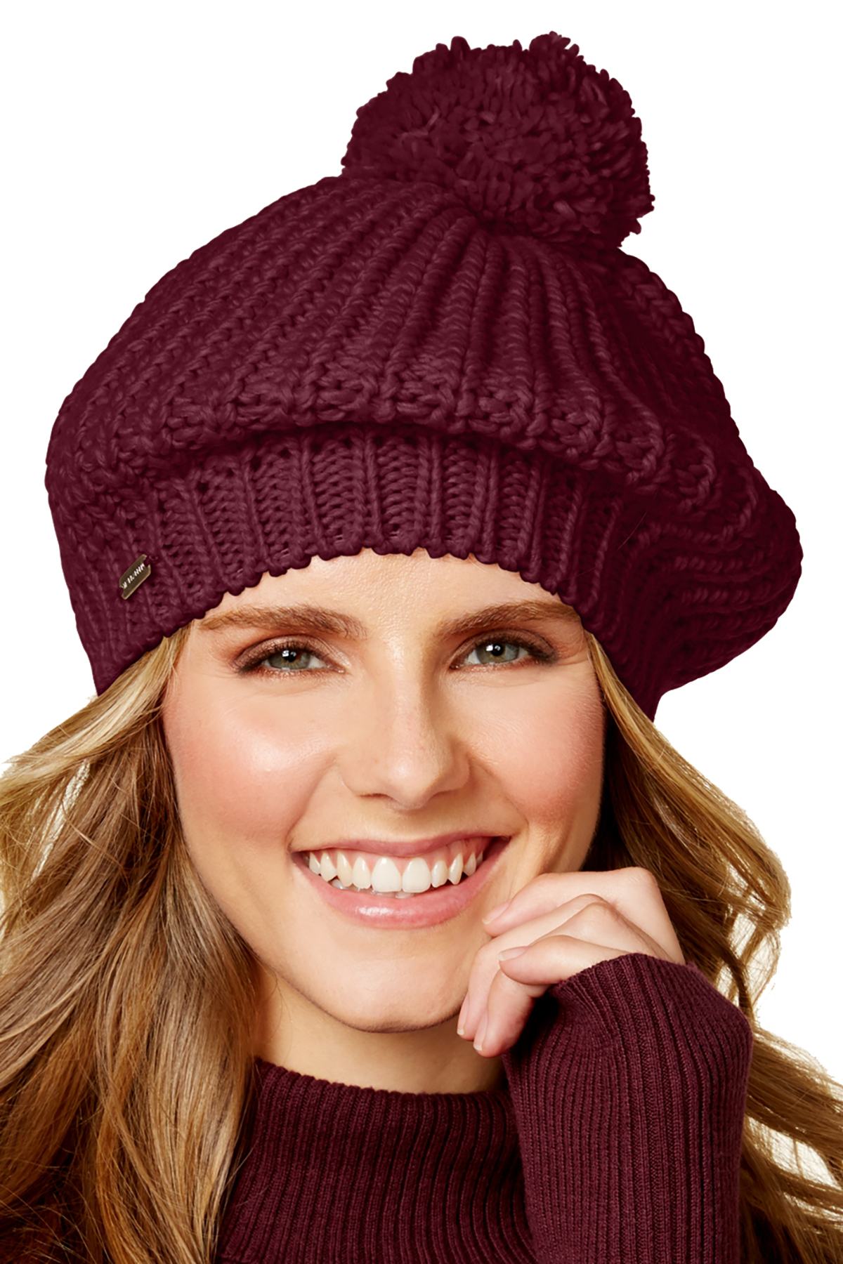 Steve Madden Maroon Ribbed Knit Beret Beanie