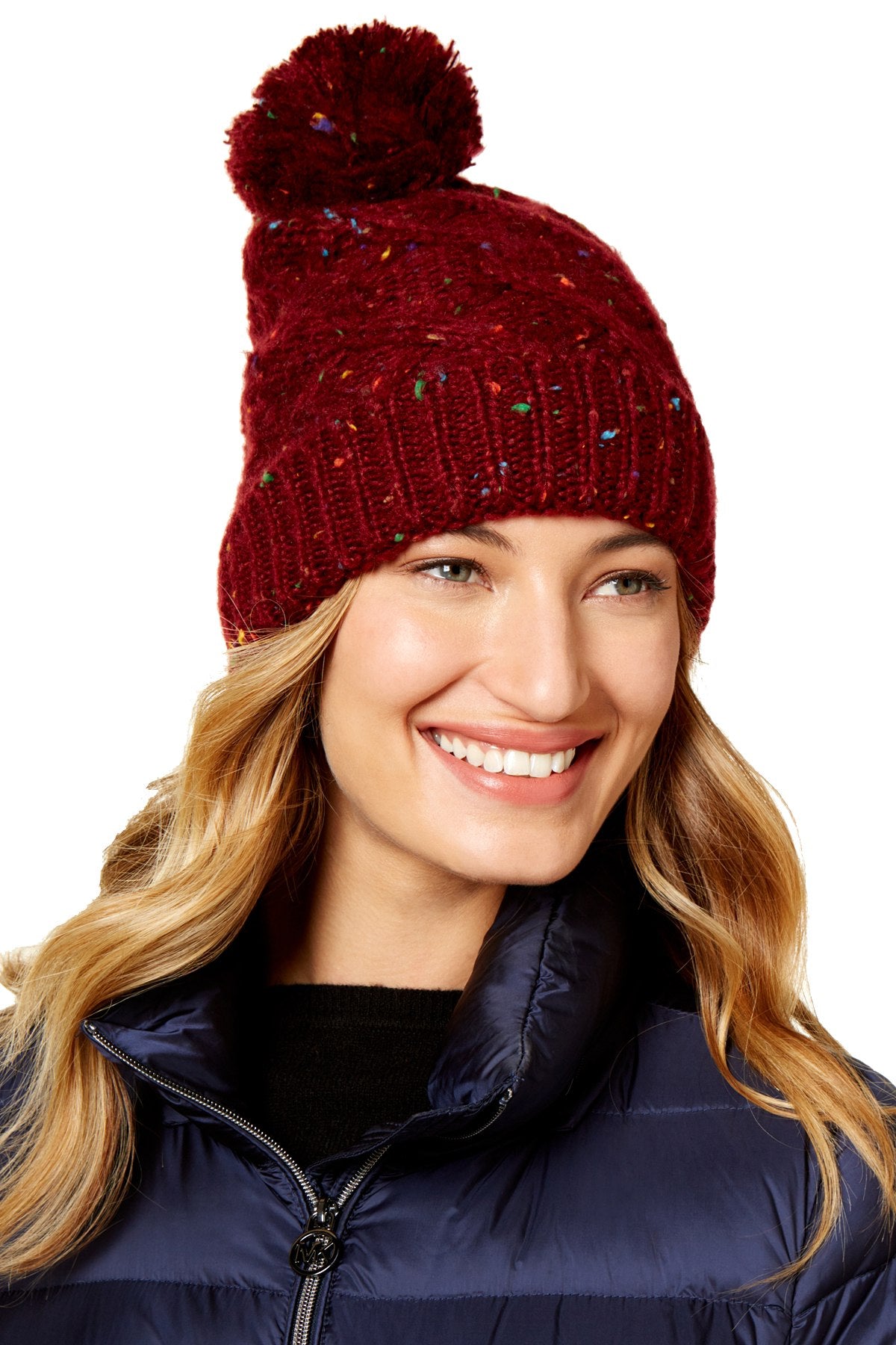 Steve Madden Maroon Speckled Cable-Knit Beanie