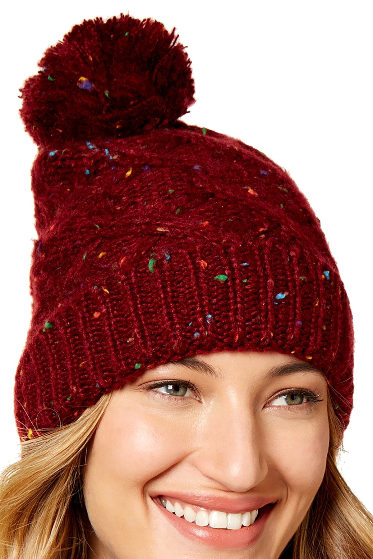 Steve Madden Maroon Speckled Cable-Knit Beanie