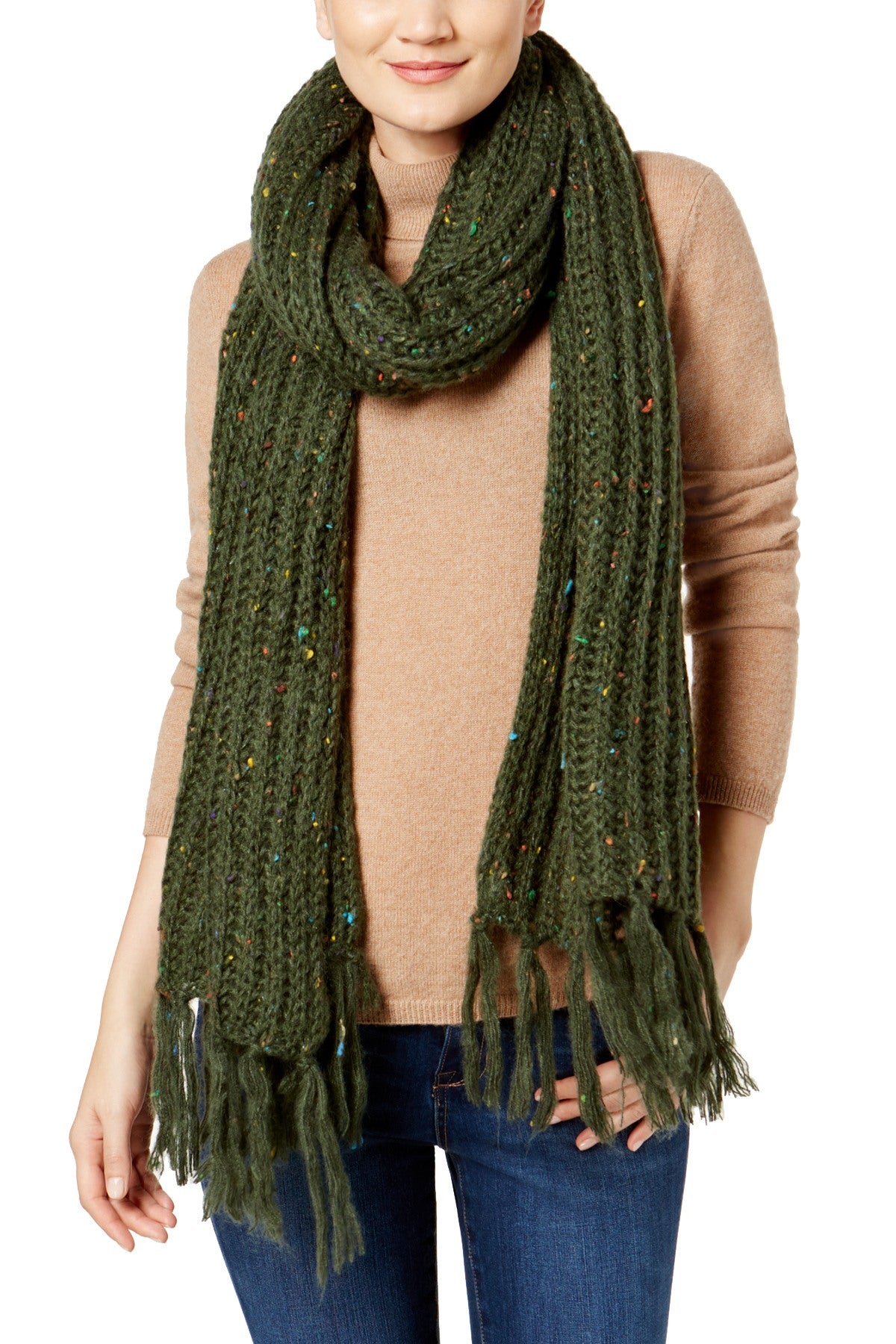Steve Madden Military-Green Speckled Soft-Knit Scarf