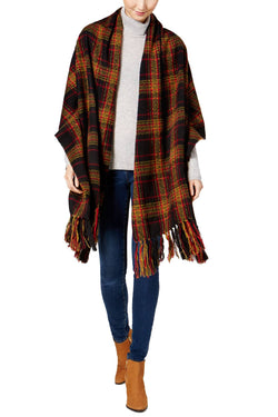 Steve Madden Mustard New-England-Plaid Blanket Wrap & Scarf in One thumbnail 1