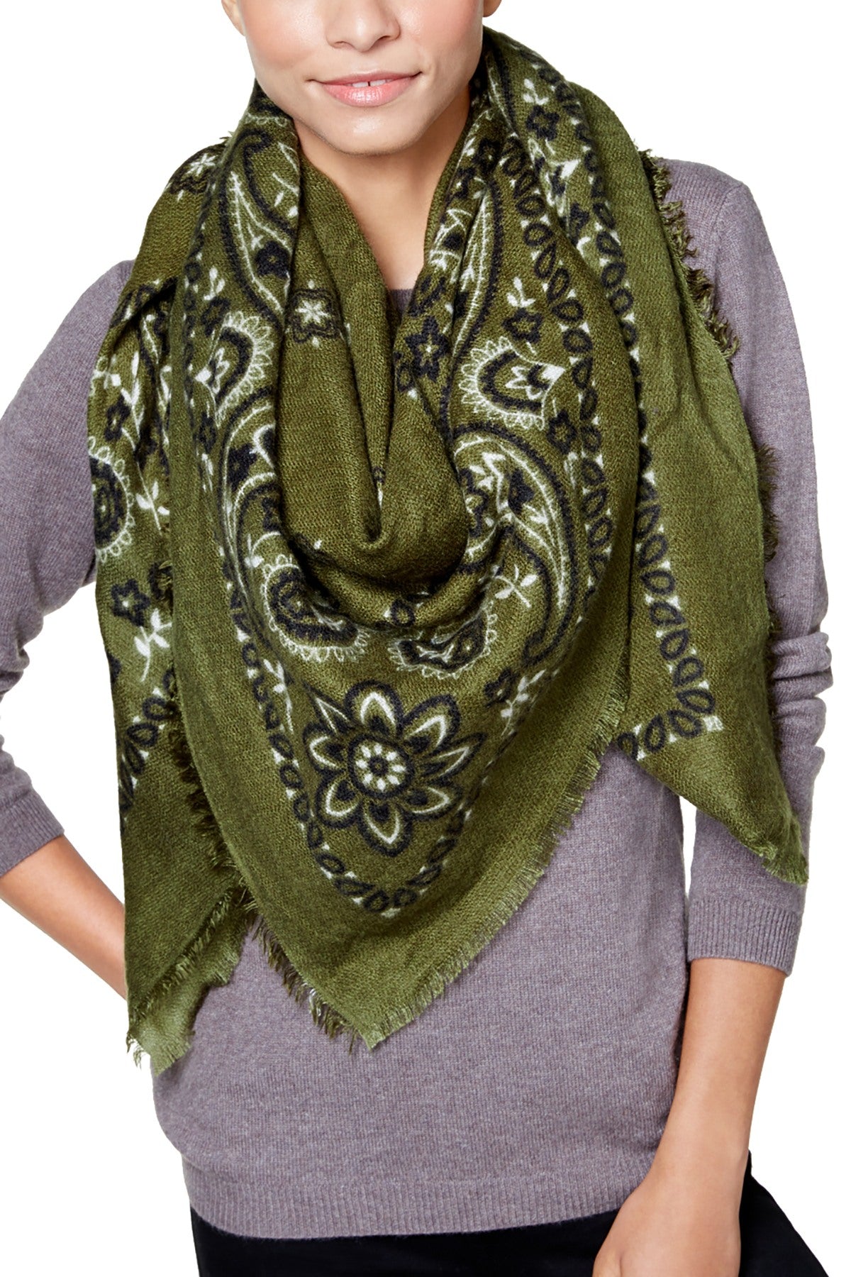 Steve Madden Olive Bandana-Print Square Blanket, Wrap / Scarf