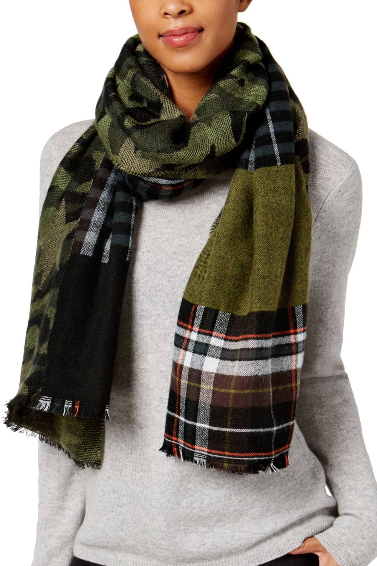 Steve Madden Olive-Camo Plaid Blanket Wrap & Scarf In One