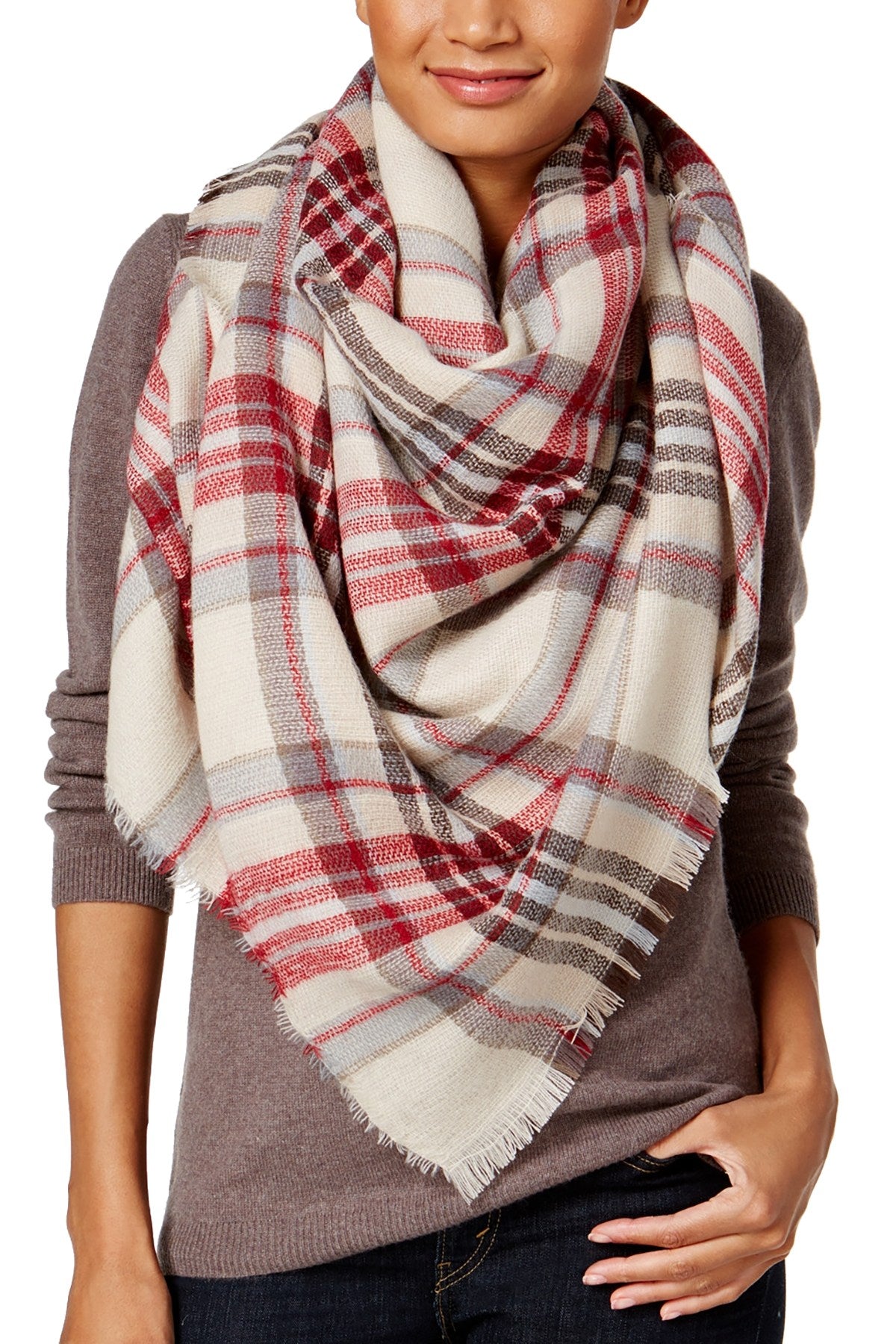 Steve Madden Red Classic-Plaid Square Blanket, Wrap / Scarf