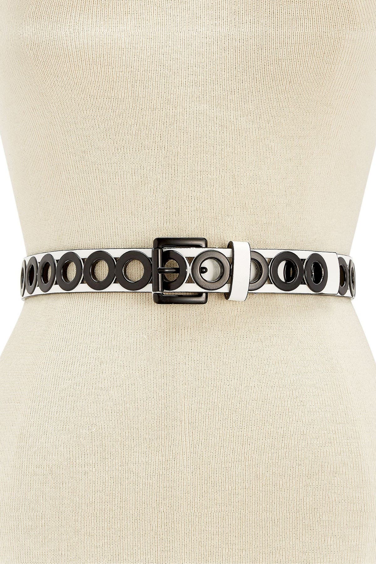 Steve Madden White/Black Grommet Pant Belt