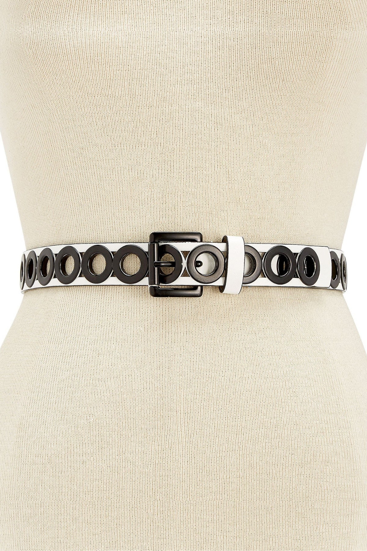 Steve Madden White/Black Grommet Pant Belt