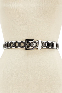 Steve Madden White/Black Grommet Pant Belt thumbnail 1