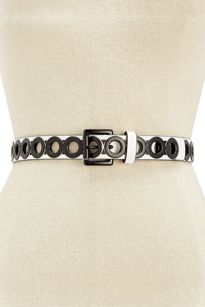 Steve Madden White/Black Grommet Pant Belt