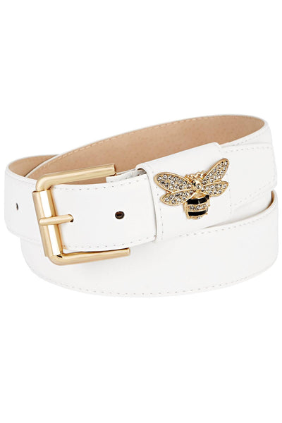 Steve Madden White Sparkling Bee Belt