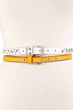 Steve Madden Yellow/White Faux Leather Belt 2 Pack thumbnail 1