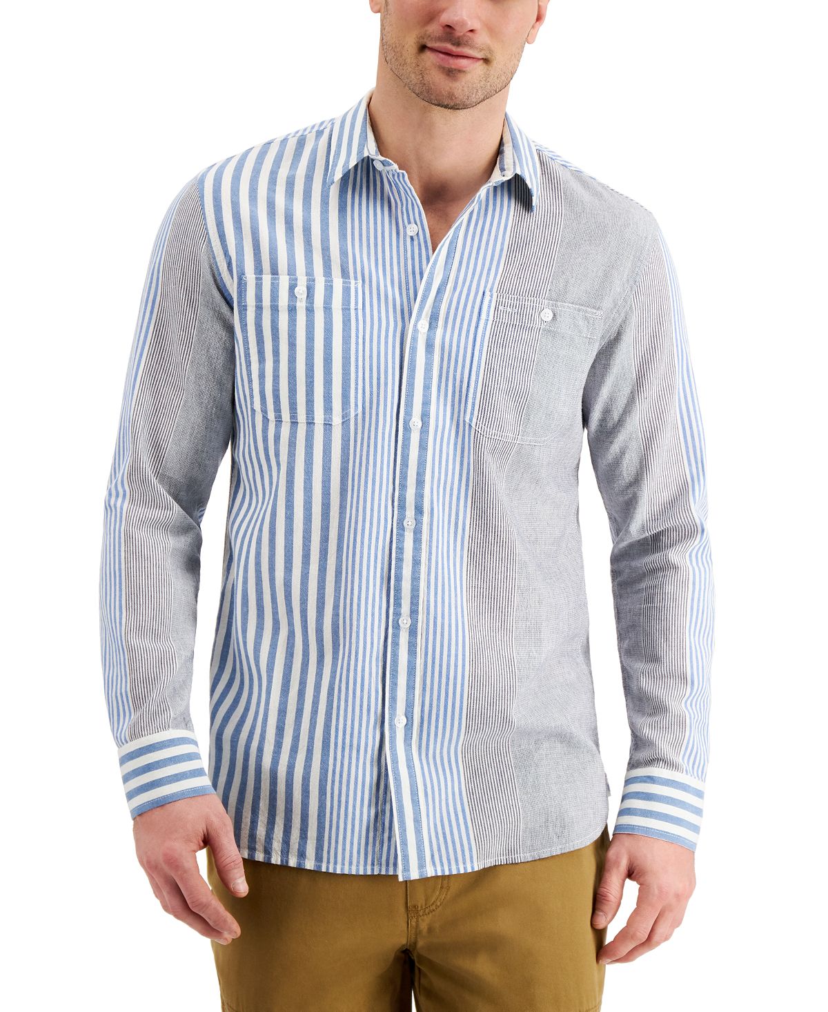 Sun + Stone Sun + Stone Blocked Stripe Shirt Blue