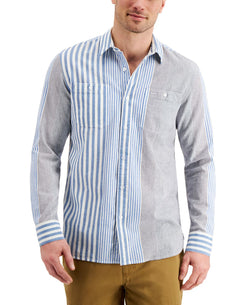 Sun + Stone Sun + Stone Blocked Stripe Shirt Blue thumbnail 1
