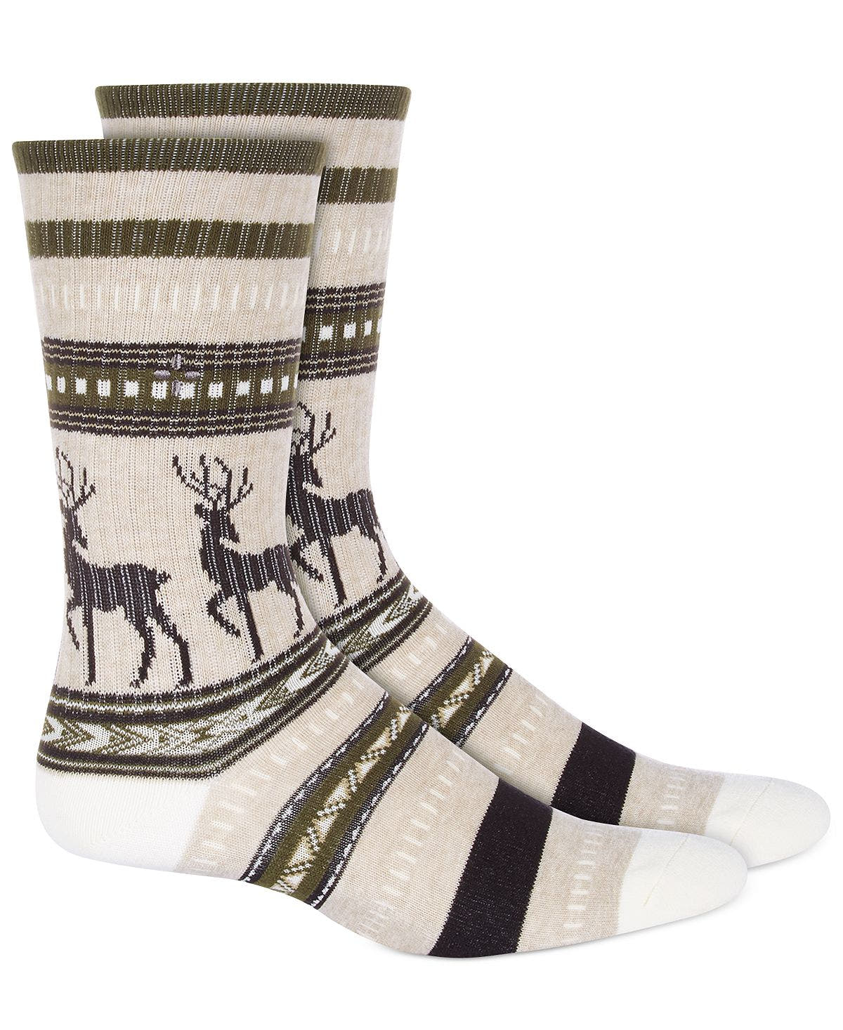 Sun + Stone Sun + Stone Holiday Reindeer Crew Socks Beige Reindeer